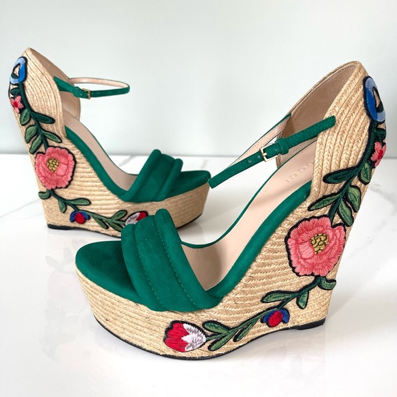 AUTHENTIC GUCCI FLORAL WEDGE ESPADRILLES - Picture 9 of 14